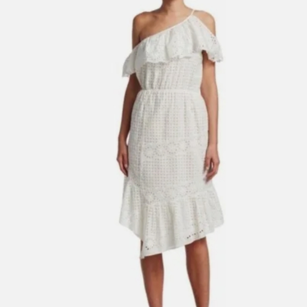 Joie Corynn White One Shoulder Floral Eyelet Dress Size S